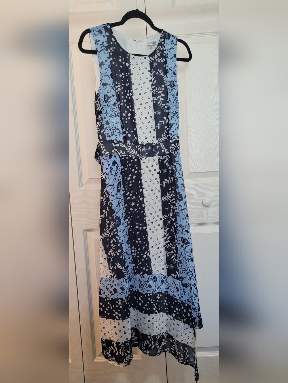 Calvin Klein Blue, White & Navy Patterned Dress